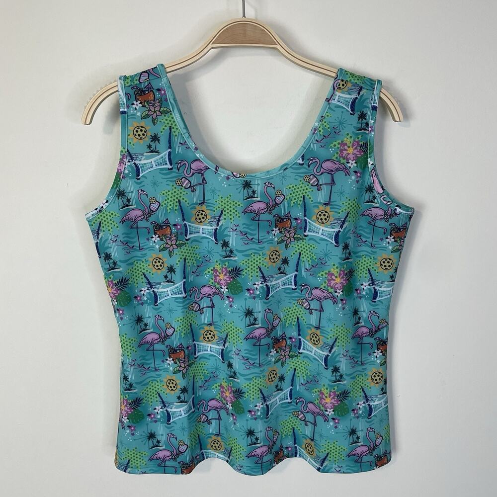 Katherine Way Tank Top Relaxed Scoop Neck Flamingo Print Activewear Size Medium